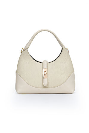 Orta Boy Günlük Uzun Askılı Şık Tasarım Kadın El ve Omuz Çantası LV930978 Krem