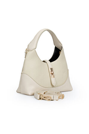 Orta Boy Günlük Uzun Askılı Şık Tasarım Kadın El ve Omuz Çantası LV930978 Krem
