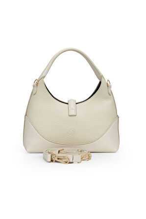 Orta Boy Günlük Uzun Askılı Şık Tasarım Kadın El ve Omuz Çantası LV930978 Krem