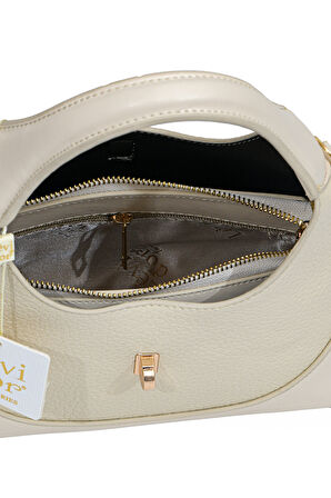 Orta Boy Günlük Uzun Askılı Şık Tasarım Kadın El ve Omuz Çantası LV930978 Krem