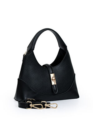 Orta Boy Günlük Uzun Askılı Şık Tasarım Kadın El ve Omuz Çantası LV930978 Siyah