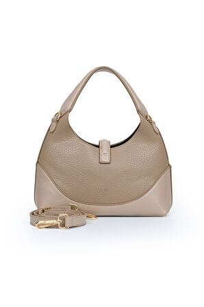 Orta Boy Günlük Uzun Askılı Şık Tasarım Kadın El ve Omuz Çantası LV930978 Vizon