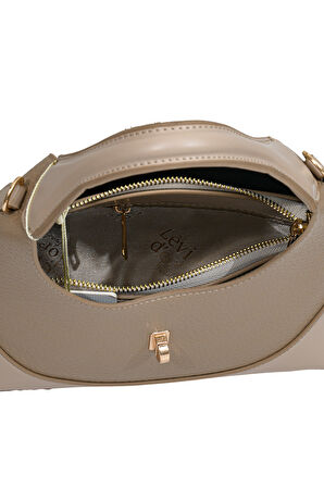 Orta Boy Günlük Uzun Askılı Şık Tasarım Kadın El ve Omuz Çantası LV930978 Vizon