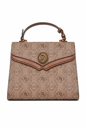 Monogram Baskılı Logo Detaylı Uzun Askılı Orta Boy Kadın El Çantası Camel