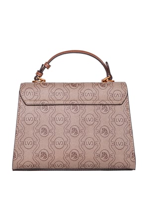 Monogram Baskılı Logo Detaylı Uzun Askılı Orta Boy Kadın El Çantası Camel