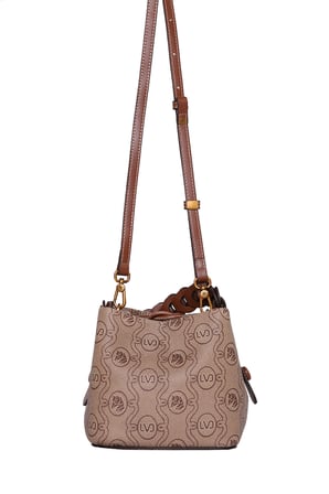 Monogram Baskılı Örme Kulp Detaylı Küçük Boy Kadın El Çantası Camel
