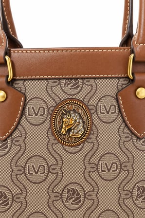 Unicorn Logo Detaylı Monogram Baskılı Şık ve Günlük Kadın El ve Omuz Çantası Camel