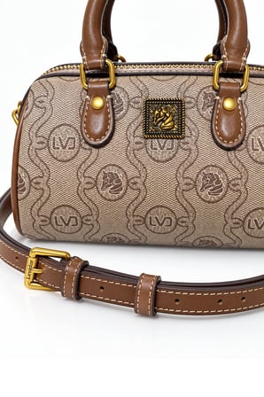 Monogram Desenli Speedy Tasarım Mini Boy Uzun Askılı Kadın El Çantası Camel