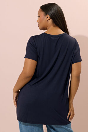 Büyük Beden Kısa Kollu Bisiklet Yaka Baskılı T-shirt 304174