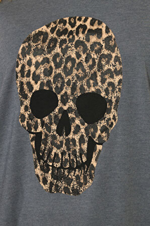 Büyük Beden Kısa Kollu Bisiklet Yaka Baskılı T-shirt 304191