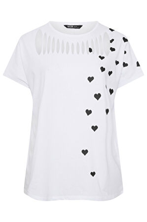 Büyük Beden Kısa Kollu Bisiklet Yaka Baskılı T-shirt 304345