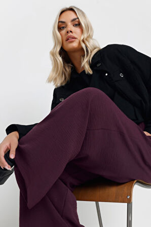 Büyük Beden Beli Lastikli Bol Paça Cepli Pantolon 303861