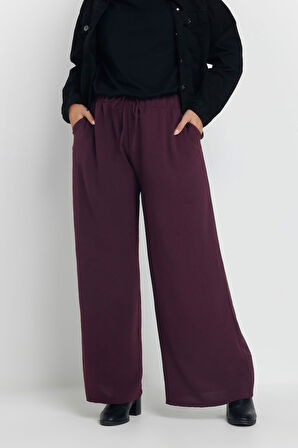 Büyük Beden Beli Lastikli Bol Paça Cepli Pantolon 303861