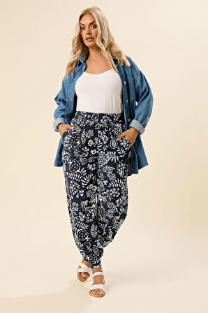 Büyük Beden Havuç Kesim  Baskılı Cepli Pantolon 304259