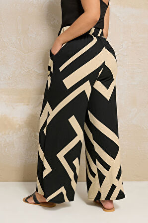 Büyük Beden Beli Lastikli Bol Paça Cepli Pantolon 310141