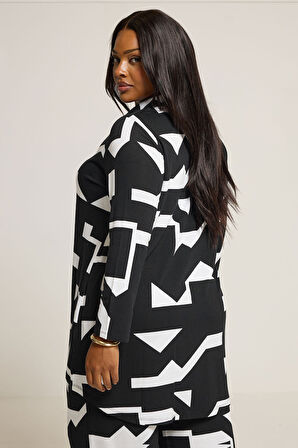 Büyük Beden Uzun Kollu Soyut Desenli Uzun Gömlek 304106