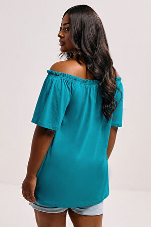 Büyük Beden Düşük Omuz Düğme Detaylı Straplez Bluz 322705