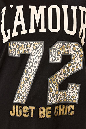 Büyük Beden Bisiket Yaka Kısa Kollu Yazı Baskılı T-shirt 304287