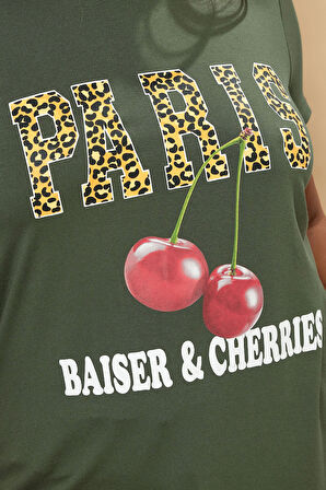 Büyük Beden Bisiklet Yaka Kısa Kollu Parlak Baskılı T-shirt 304175