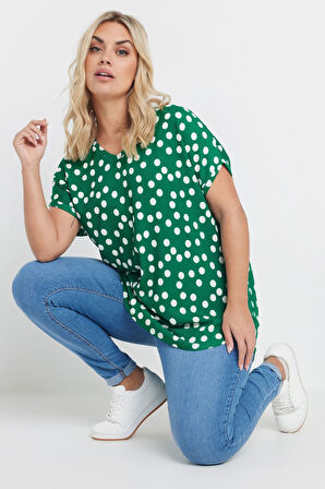 Büyük Beden V Yaka Kısa Kollu Puantiyeli T-shirt 303956