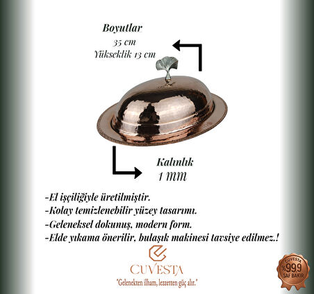 Cuvesta El Yapımı Zarif Bakır Kırmızı Sunumluk 35cm