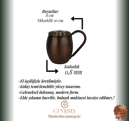Cuvesta Modern El Yapımı Modern Bakır Bardak Oksit Renk 8x10cm