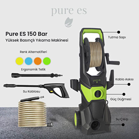 Pure ES 150 Bar Yüksek Basınçlı Yıkama Makinesi Siyah - Yeşil