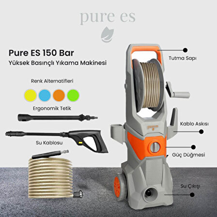 Pure ES 150 Bar Yüksek Basınçlı Yıkama Makinesi Gri - Turuncu