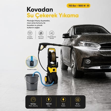 Pure Es Ruili 07 Çok Amaçlı Basınçlı Yıkama Makinesi - Siyah / Sarı - 150 Bar
