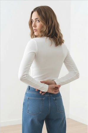 Kadın Esnek Kumaşlı Vücuda Oturan Slim Fit Uzun Kollu Lacivert T-Shirt