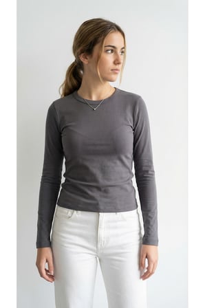 Kadın Esnek Kumaşlı Vücuda Oturan Slim Fit Uzun Kollu Lacivert T-Shirt