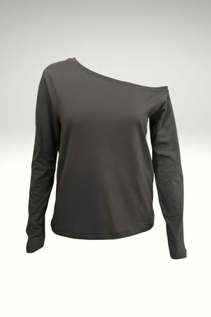 Siyah Beyaz Çizgili Kadın Düşük Omuz Kayık Yaka Rahat Kesim Uzun Kollu T-Shirt