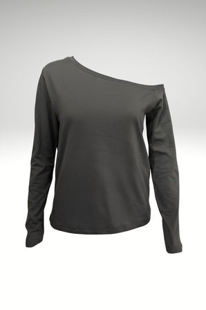 Siyah Beyaz Çizgili Kadın Düşük Omuz Kayık Yaka Rahat Kesim Uzun Kollu T-Shirt