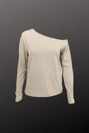 Siyah Beyaz Çizgili Kadın Düşük Omuz Kayık Yaka Rahat Kesim Uzun Kollu T-Shirt