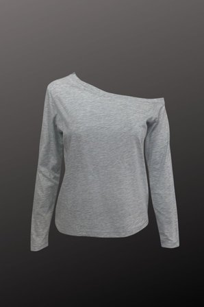 Siyah Beyaz Çizgili Kadın Düşük Omuz Kayık Yaka Rahat Kesim Uzun Kollu T-Shirt