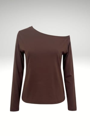 Siyah Beyaz Çizgili Kadın Düşük Omuz Kayık Yaka Rahat Kesim Uzun Kollu T-Shirt