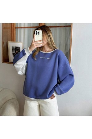 Kadın Rahat Kesim İçi Şardonlu Oversize Slogan Baskılı Sweatshirt