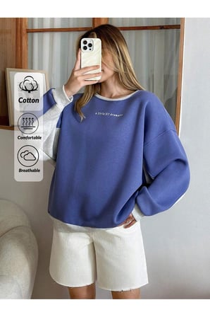 Kadın Rahat Kesim İçi Şardonlu Oversize Slogan Baskılı Sweatshirt