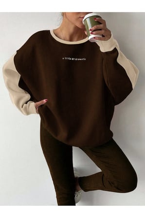 Rahat Kesim Slogan Baskılı Şardonlu Oversize Sweatshirt