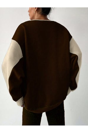 Rahat Kesim Slogan Baskılı Şardonlu Oversize Sweatshirt