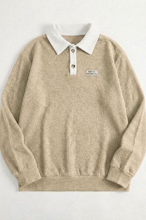 Polo Yaka Düğmeli Waffle Kumaştan Uzun Kol Sweatshirt
