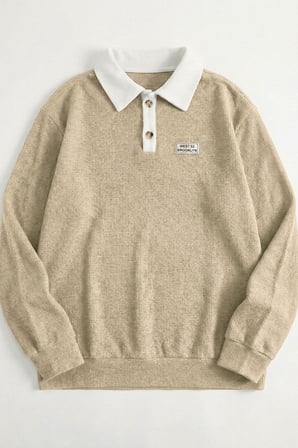 Polo Yaka Düğmeli Waffle Kumaştan Uzun Kol Sweatshirt