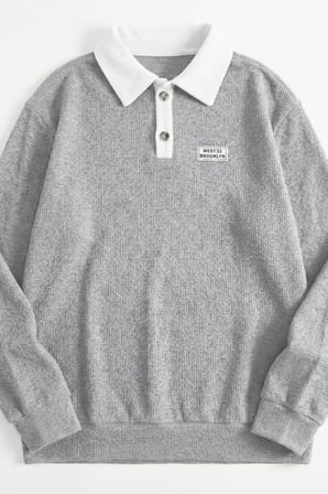 Polo Yaka Düğmeli Waffle Kumaştan Uzun Kol Sweatshirt