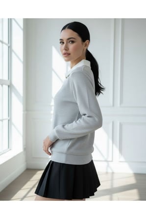 Polo Yaka Düğmeli Waffle Kumaştan Uzun Kol Sweatshirt