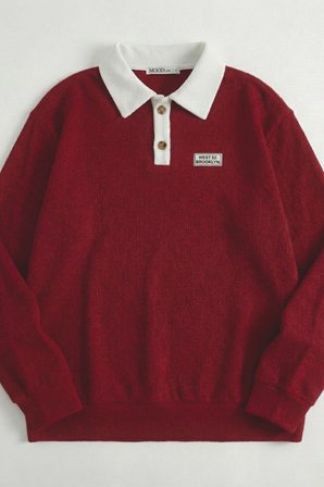 Polo Yaka Düğmeli Waffle Kumaştan Uzun Kol Sweatshirt