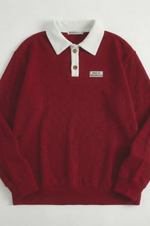 Polo Yaka Düğmeli Waffle Kumaştan Uzun Kol Sweatshirt