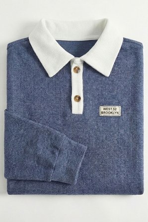 Polo Yaka Düğmeli Waffle Kumaştan Uzun Kol Sweatshirt