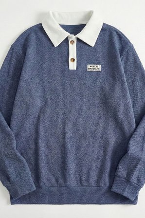 Polo Yaka Düğmeli Waffle Kumaştan Uzun Kol Sweatshirt