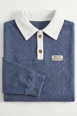 Polo Yaka Düğmeli Waffle Kumaştan Uzun Kol Sweatshirt