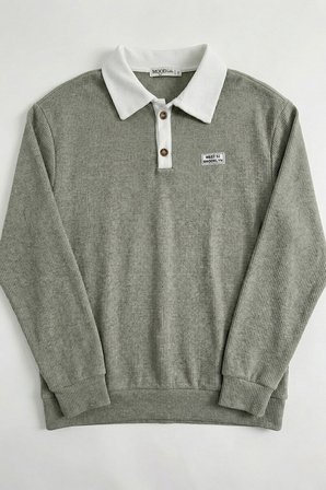 Polo Yaka Düğmeli Waffle Kumaştan Uzun Kol Sweatshirt